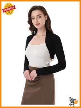 Ruched Long Sleeve Bolero Shrug Cropped Open Front Cardigan Jacket